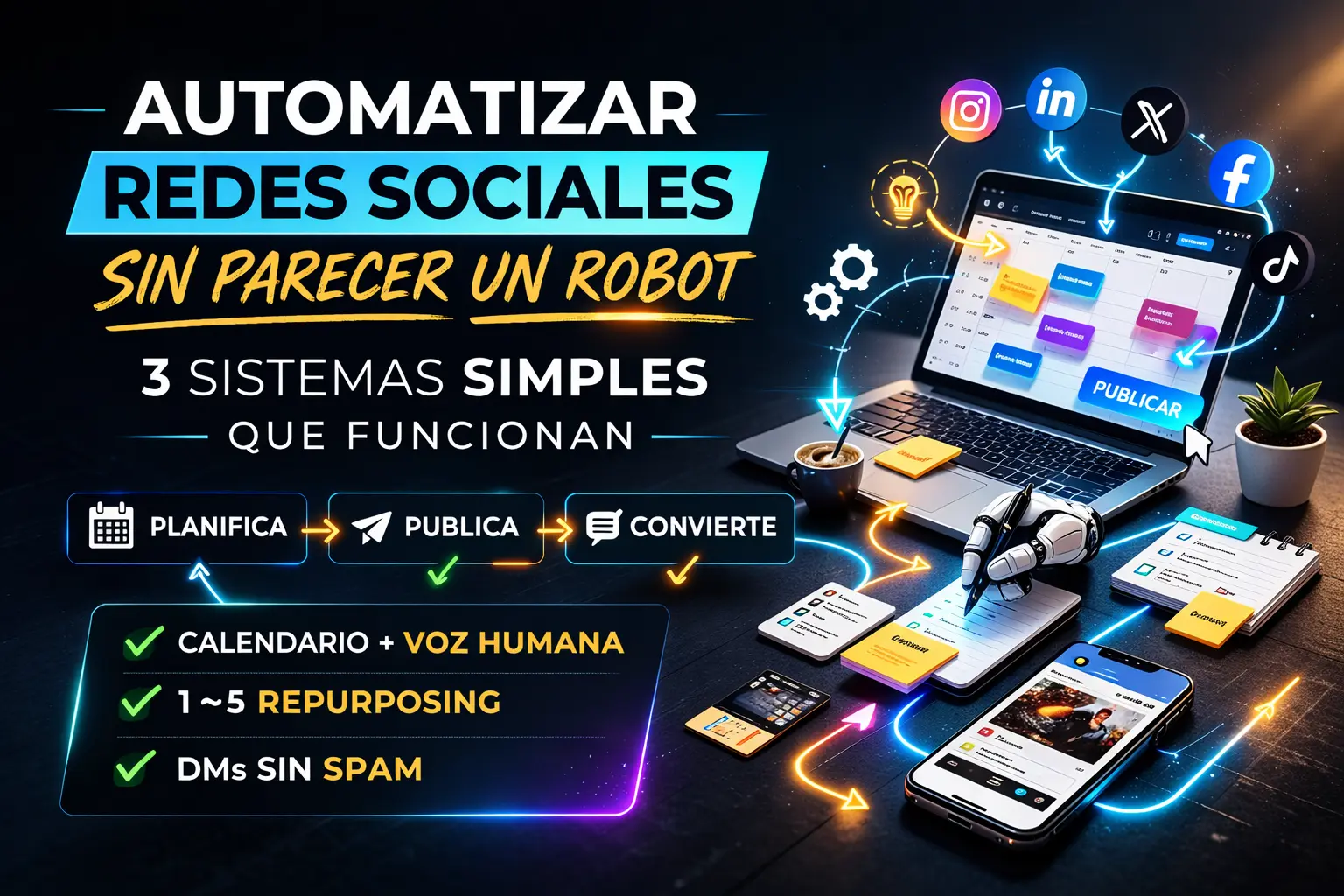 Automatizar redes sociales sin parecer un robot: 3 sistemas simples que funcionan